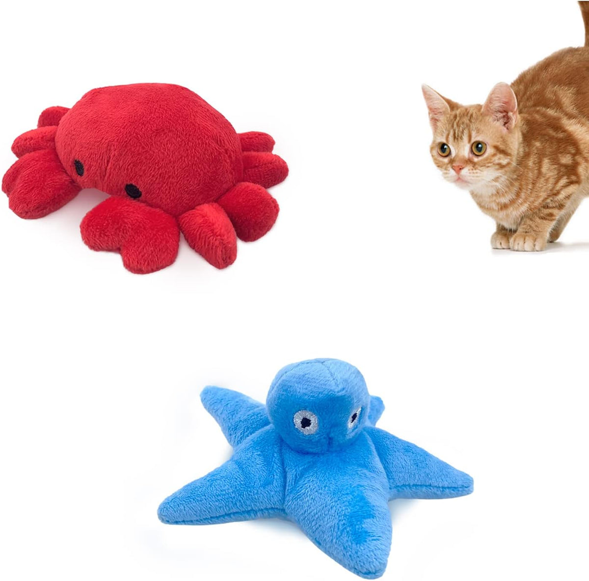 Andiker Cat Catnip Toys, 2Pcs Soft Crab&Starfish Plush Cat Toys for Indoor Cats Cute Catnip Chew Toys PP Cotton Filled Pet Toys for Kitten Gifts and Cat Lovers Interactive Catnip Toys (Crab+Starfish)