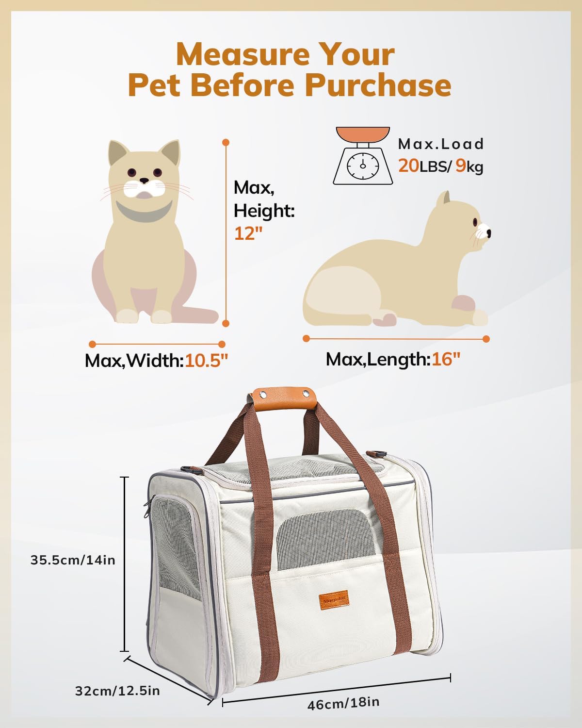 Morpilot Pet Carrier for Large Cats, Puppies & Small Dogs Up to 25lbs