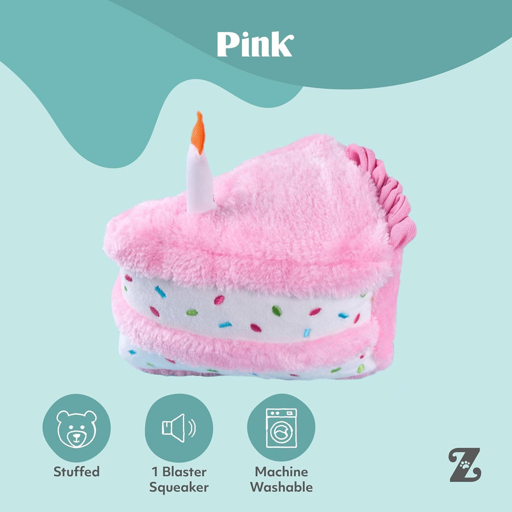 ZippyPaws Birthday Cake Dog Squeaky Toys to Keep Them Busy - Pink | Funny Food Plush for Small, Medium & Large Dogs, Cute Stuffed Puppy Toy, Pet Products, for Dogs of All Breeds, Soft & Cuddly