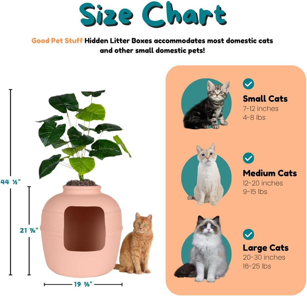 Good Pet Stuff Original Hidden Litter Box Planter, Decorative Cat Litter Enclosure, Carbon Filter, Faux Plant, Round Design, Easy to Clean, Base Kit, Broad Leaf Philodendron, Blush Coral