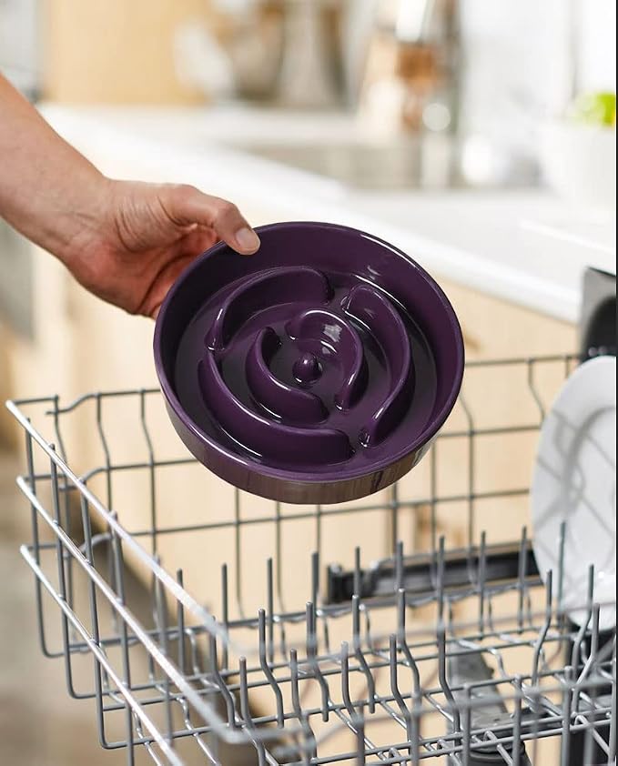 LE TAUCI Dog Bowls Slow Feeder Ceramic, 1.5 Cup Slow Feeding Bowl for Small and Medium Breed, Puzzle Dog Food Bowl for Fast Eater, Maze Purple 
