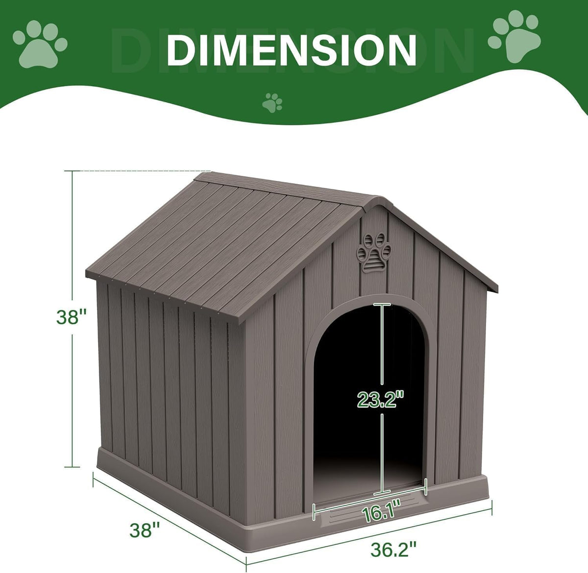 Bifanuo Dog House for Outdoor & Indoor, Waterproof Puppy Shelter with Air Vents & Elevated Floor, Easy Assemble Sturdy Dog Kennel for Large Dogs (Grey, 38''L×36.2''W×38''H)