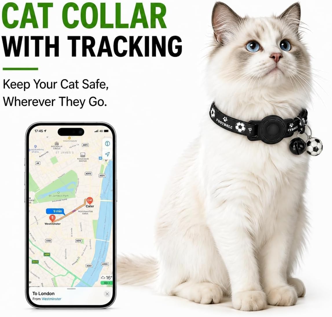 Pet Tracker,GPS Collar for Cats (Android Only) Smart tag,Waterproof Compatible with Google Find My,No Monthly Fee,Advanced Tracking Solution Smart Collar for Pet Safety Ideal Small Large Cats