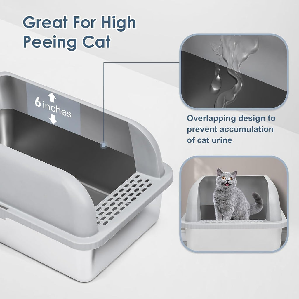 Suzzipaws 2 Pack XL Enclosed Stainless Steel Cat Litter Box for Multi-Cats | High-Side Anti-Leakage Stainless Steel Litter Box, Non-Sticky, Easy-Clean, Less Tracking for Big Cats & Multi-Cat Homes