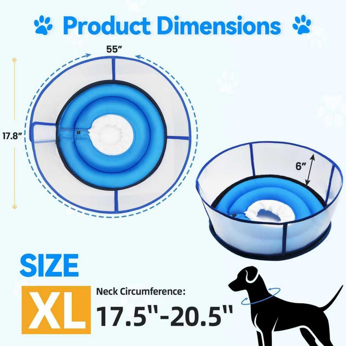 Inflatable Dog Cone Collar,Soft Elizabethan Anti-Lick Pet Recovery Collar