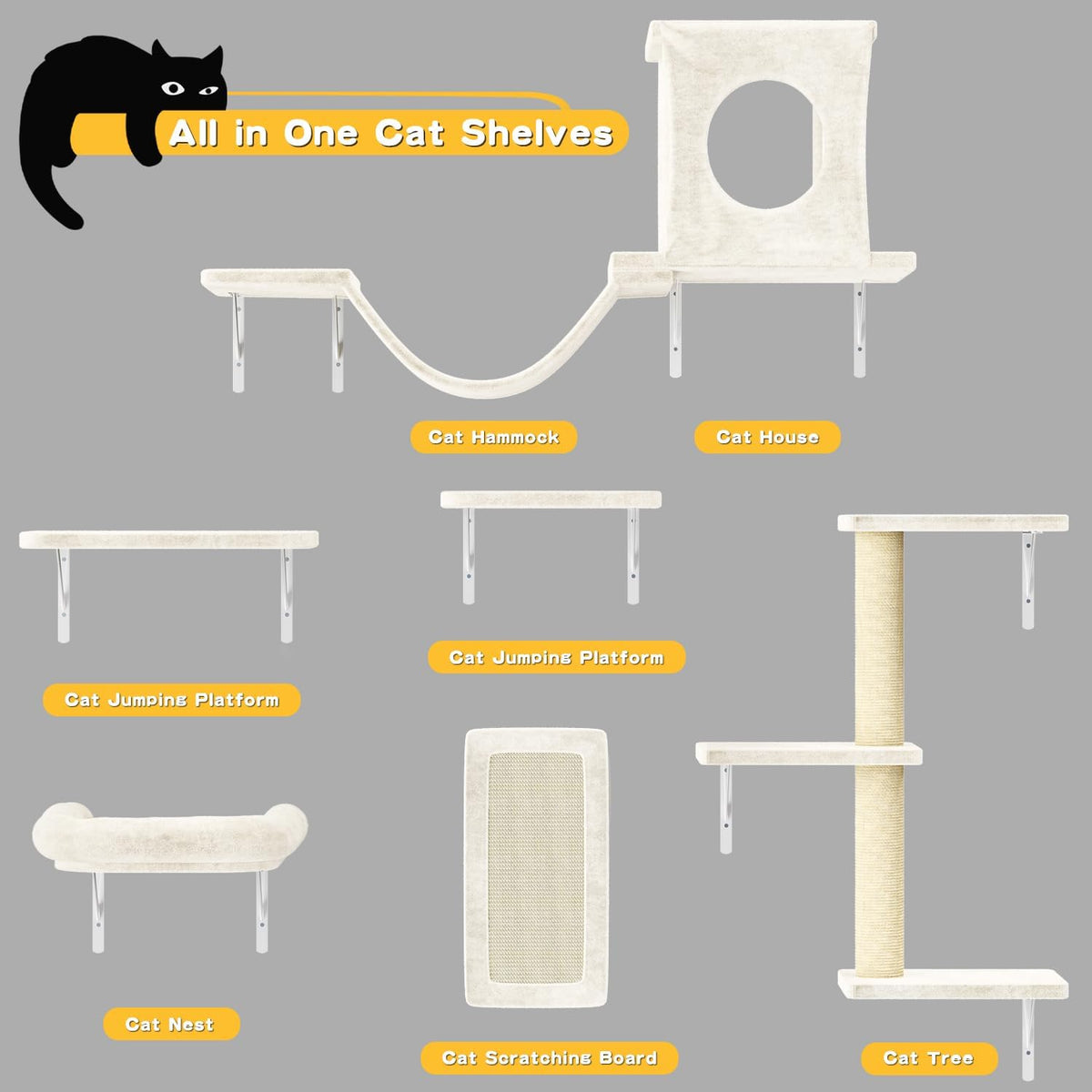 12-in-1 Cat Wall Shelves, Luxury Wall-Mounted Cat Shelves, Beige