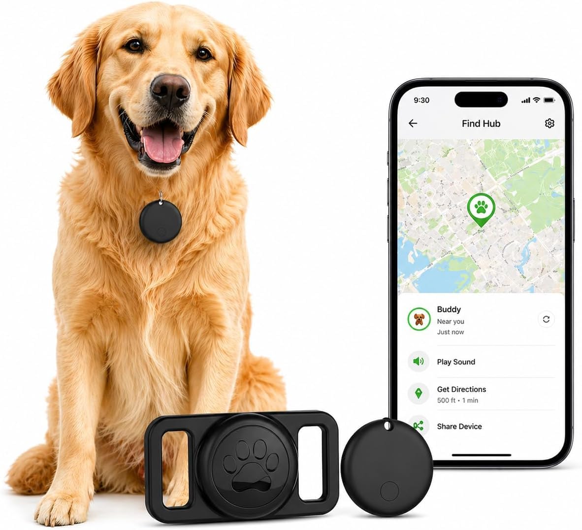 Pet Tracker for Dogs Android Only, GPS Dog Tracker Collar No Subscription – Google Find Hub Compatible Dog Tracker GPS, IP67 Waterproof with Replaceable 1-Year Battery (Network-Dependent)