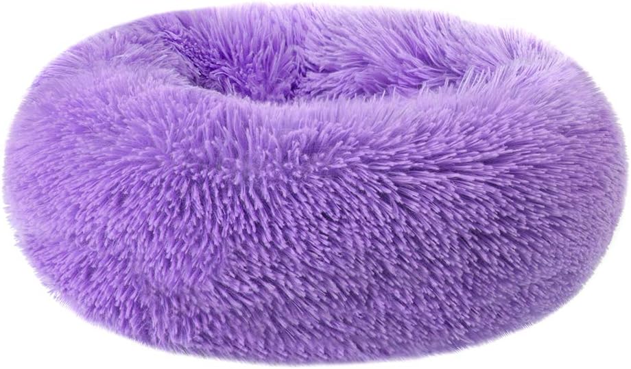 otoez Kitten Puppy Bed Extra Small XS Round Dog Cat Beds Anti Anxiety Plush Pet Calming Donut Bed with Non-Slip Waterproof Bottom, Washable (15.7", Purple)