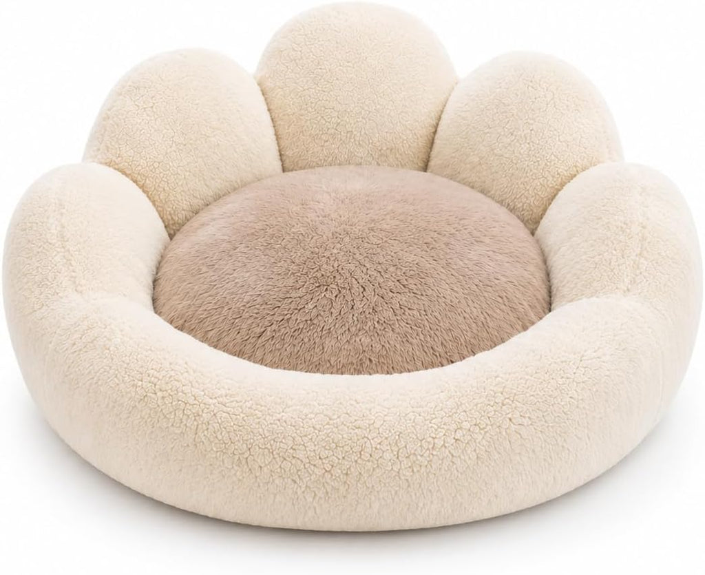 Small Dog Bed, Flower-Shaped Calming Cat Bed, 23 in, Beige