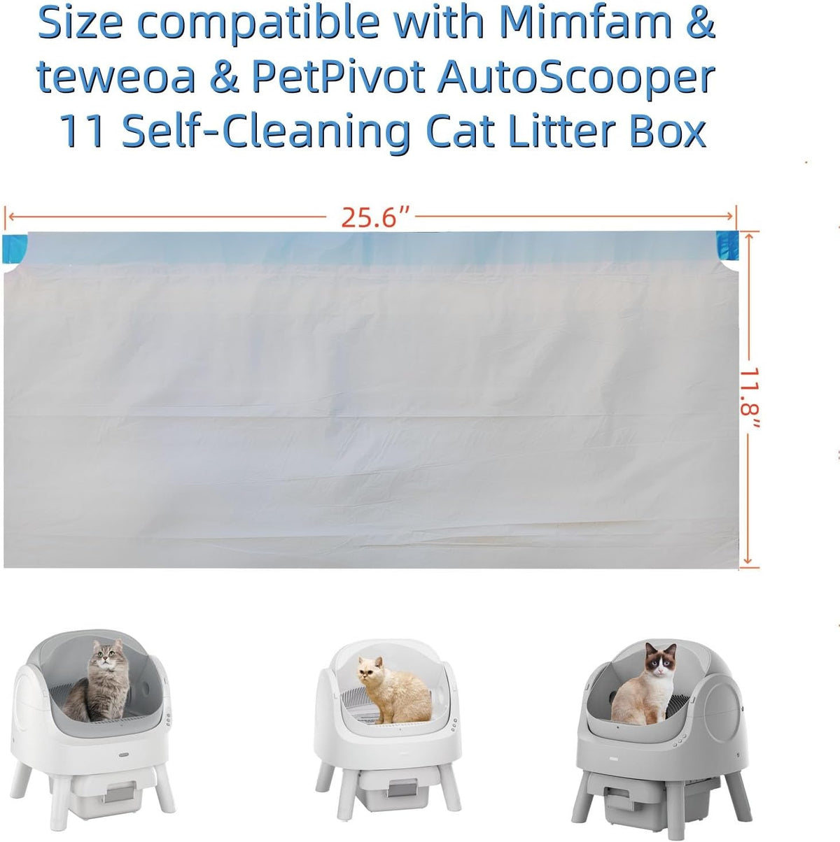 Replacement Litter Box Bags Compatible with Pet Pivot Autoscooper 11, 120ct | Cost‑Effective 0.02mm Drawstring Bags, Convenient, Hygienic, Sturdy, and Durable, the Perfect Size