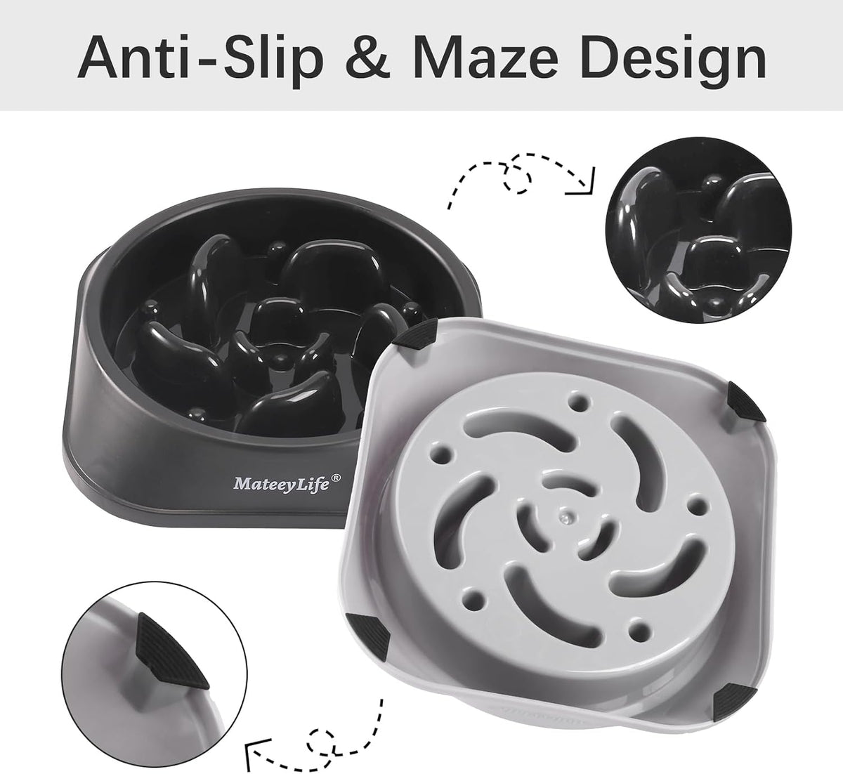 MateeyLife 2-Pack Slow Feeder Dog Bowls, 2 Cups, Dog Puzzle Feeder Bowl | Food-contact safe, dishwasher safe, non-slip base, maze design, for fast eaters, for dogs and cats, daily mealtimes