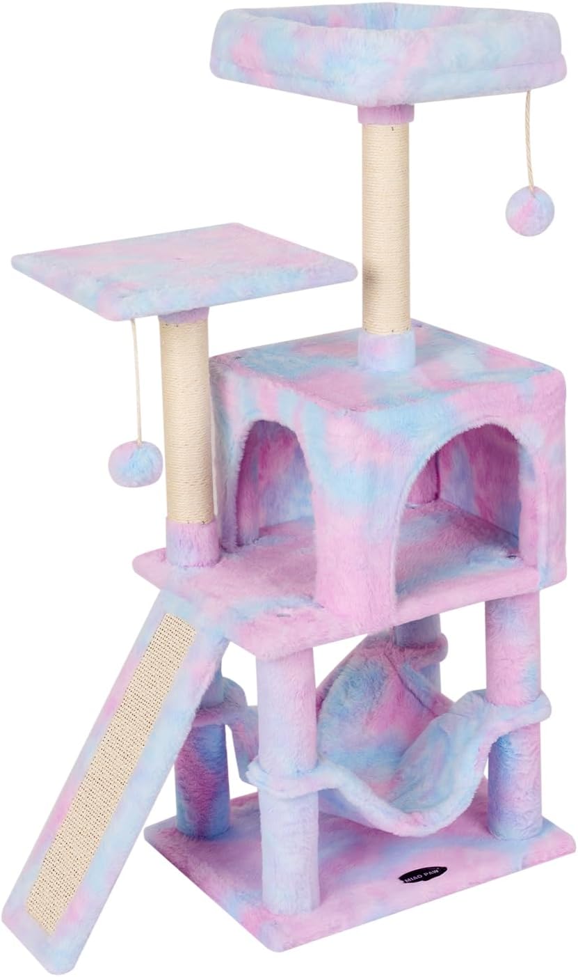 Cut Cat Tree Cat Tower Condo with Hammock Kittens Scratching Post Rainbow