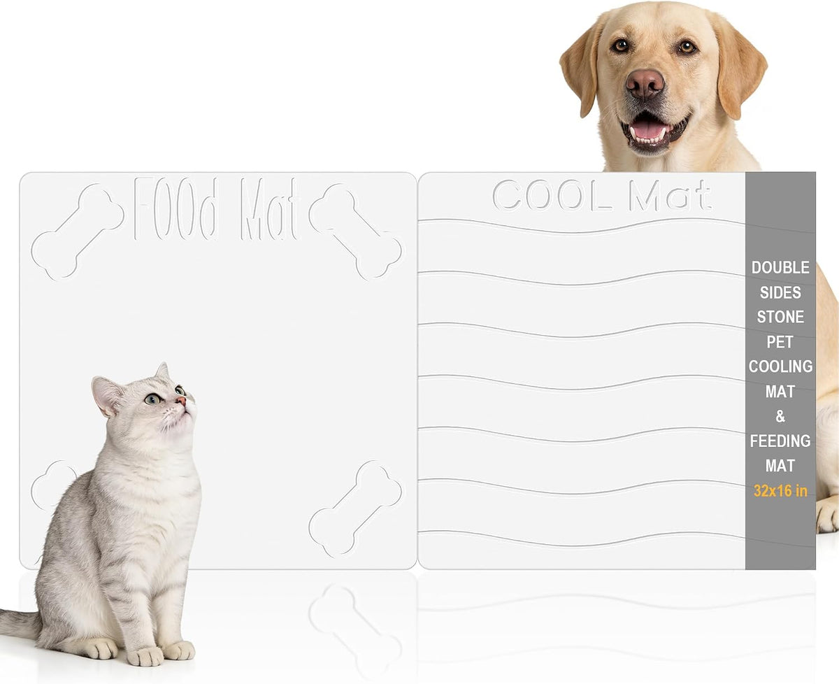 Double-Side 2 in 1 Pet Food Mat & Cooling Mat (White, 31"*16")