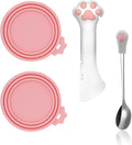 SJANE Cat Food Can Spoons & Can Lids | 4 Pcs | Multi-function Opener | Silicone Pet Food Covers | Stainless Steel Wet Food Spoon for Cats and Dogs(Pink)