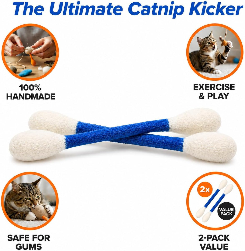 Glaciart One XXL Swabs Cat Toys with Catnip - 2 Pk | Durable for Chew, Cute Cat Toys Interactive Kitty for Boredom, Exercise, & Play | Filled w/Organic Catnip for Anxiety & as Digestive Aid