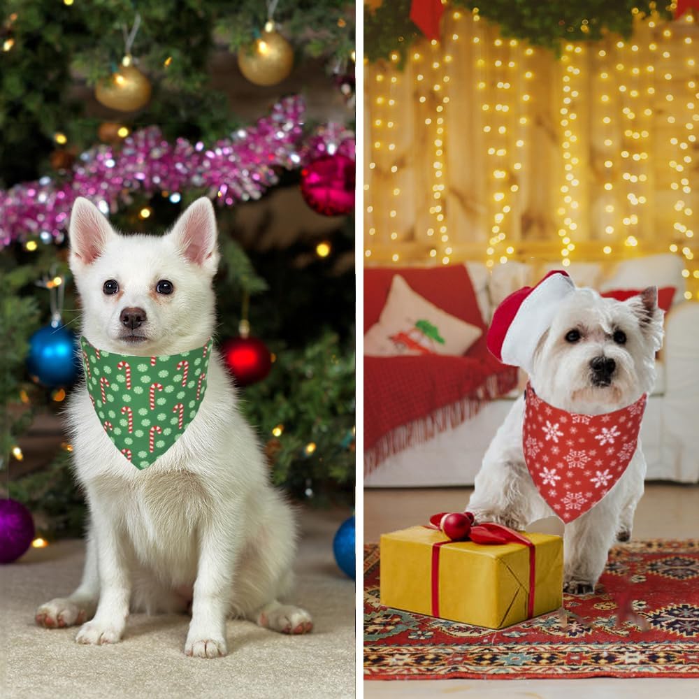 ADOGGYGO 4 Pack Dog Bandana Christmas Scarf Bibs Kerchief Set Pet Christmas Costume Xmas Holiday Bandanas for Small Dogs Pets (Small)