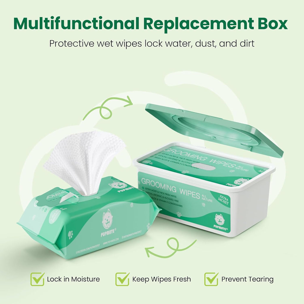 Pet Wipes for Dogs & Cats, Extra Moist & Thick Grooming Puppy Wipes with 100 Fresh Counts, Aloe Vera/Nature 