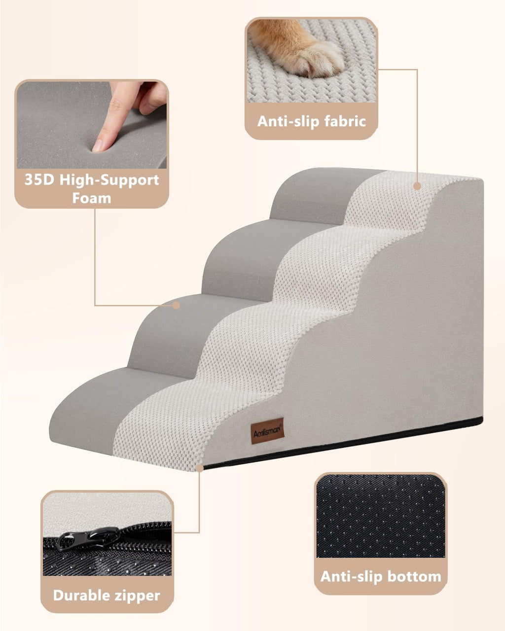 Aodisman Dog Steps for Bed or Couch,4 Step Pet Stairs for Small Dogs & Cat