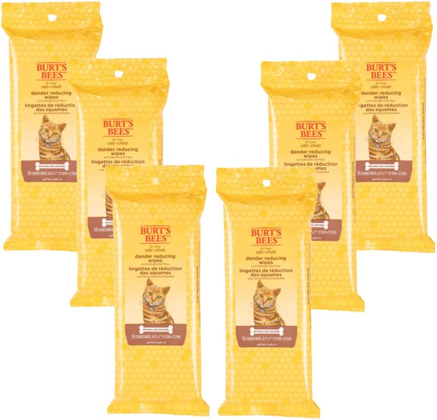 Burt's Bees for Pets For Cats Natural Dander Reducing Wipes | Kitten and Cat Wipes For Grooming, | 50 Count Cat Wipes for Dander Control - 6 Pack (300 Wipes Total)
