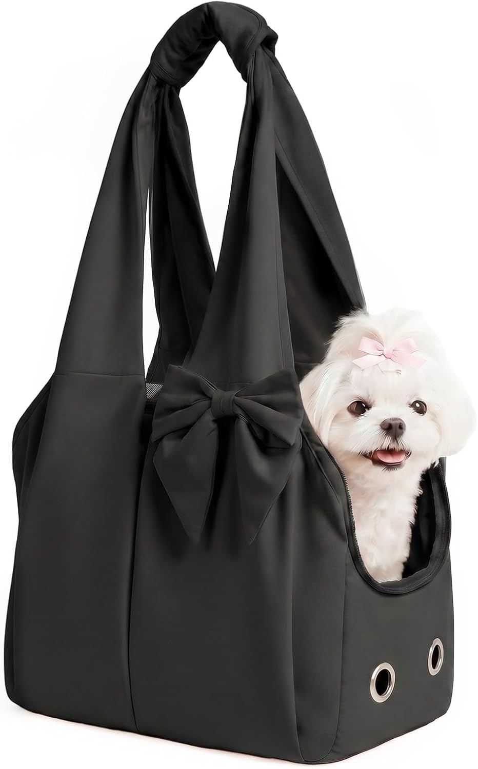 Fashion Dog Purse Carrier for Small Dogs and Cats, Soft-Sided Puppy Tote Bag Up to 6 lbs, Lightweight Pet Carrier with 4 Pockets, Smart Zipper Lock, Pet Travel Bag for Travel Outdoor(Black)