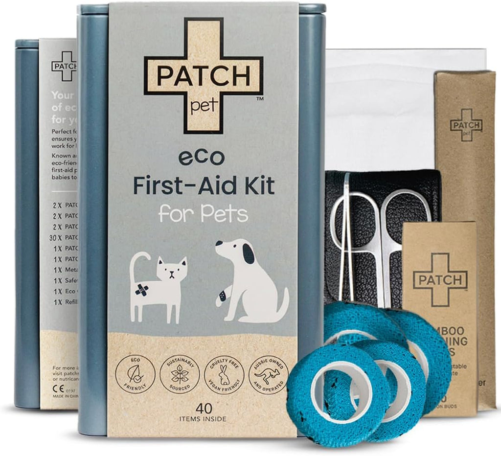 PATCH Eco Pet First Aid Kit for Dogs and Cats. Cat and Dog First Aid Kit with Bandages, Gauze Pads, Tweezers, Scissors, Dog Tick Remover &. Glove. Emergency First Aid Kit for Animals Including Puppy