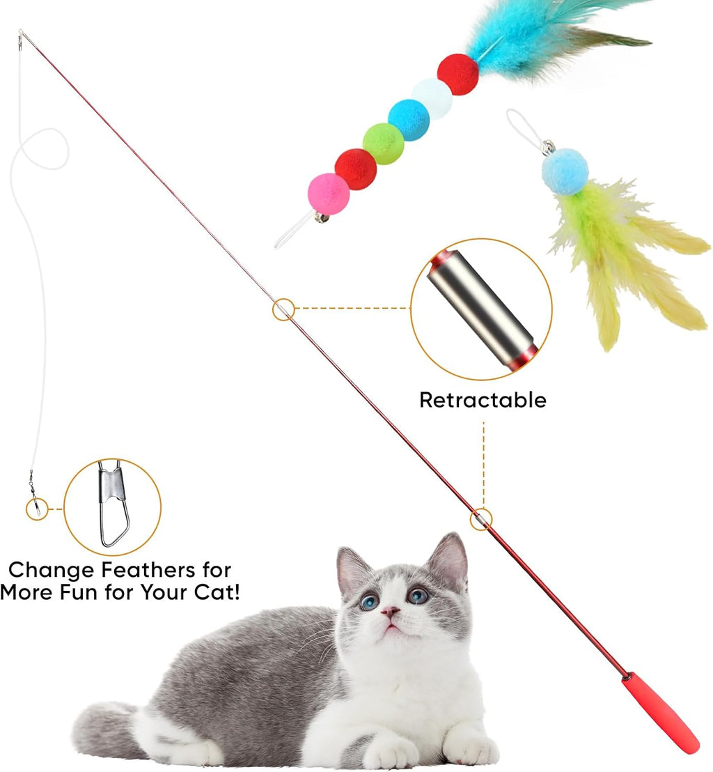 Cat Toys for Indoor Cats, 13 Packs Interactive Cat Wand Toy Set | Kitten Toys Feather Toys & Teasers, Fun Cat Toys for Exercise, Playtime and Boredom Relief