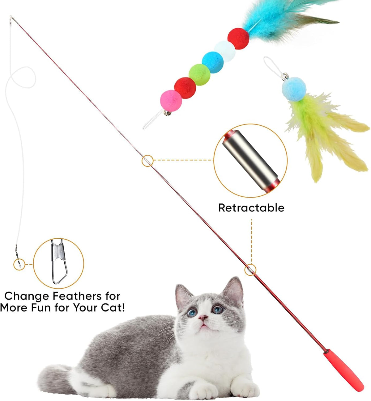 Cat Toys for Indoor Cats, 13 Packs Interactive Cat Wand Toy Set | Kitten Toys Feather Toys & Teasers, Fun Cat Toys for Exercise, Playtime and Boredom Relief