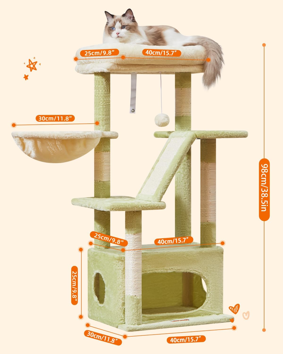 Taoqimiao Cat Tree, 38.5In Cat Tower for Indoor Cats, Suitable for Kittens