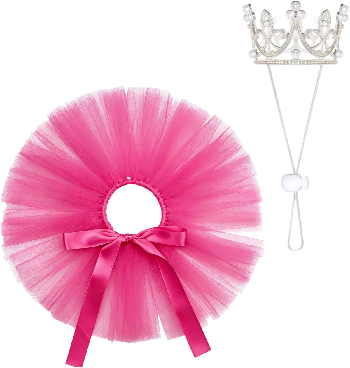 Pet Costume Set Tutu Skirt with Pearl Crown for Small Dog Cat Halloween Birthday Wedding Photo Prop Costume (Rose Red)