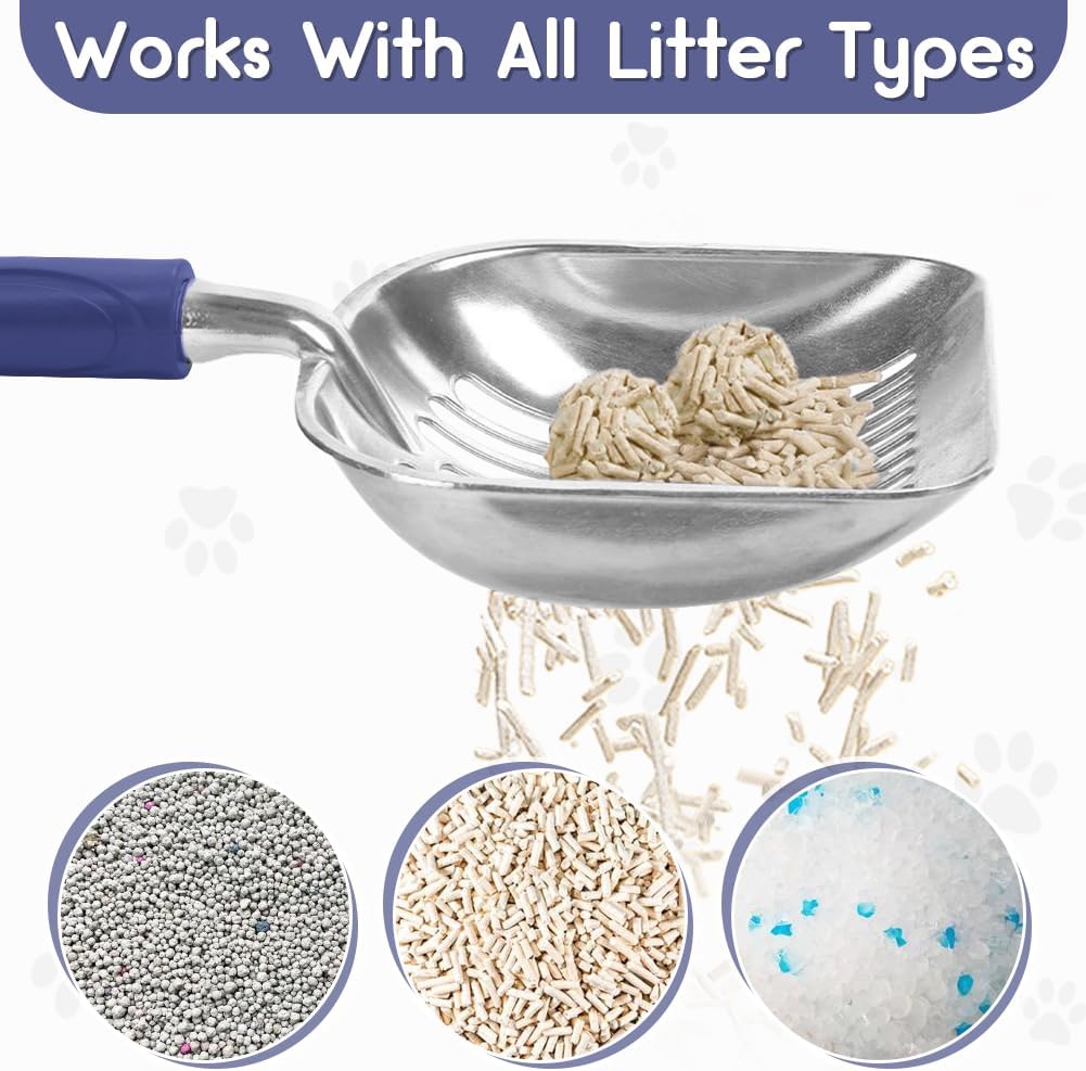Showvigor Cat Litter Scoop, Metal Cat Scooper, Plastic Handle Scoop, Sifting Shovel – Heavy Duty Aluminum Alloy Litter Box Scoop with Deep Mesh, Design for Easy Waste Removal and Cleaning(Deep Blue)