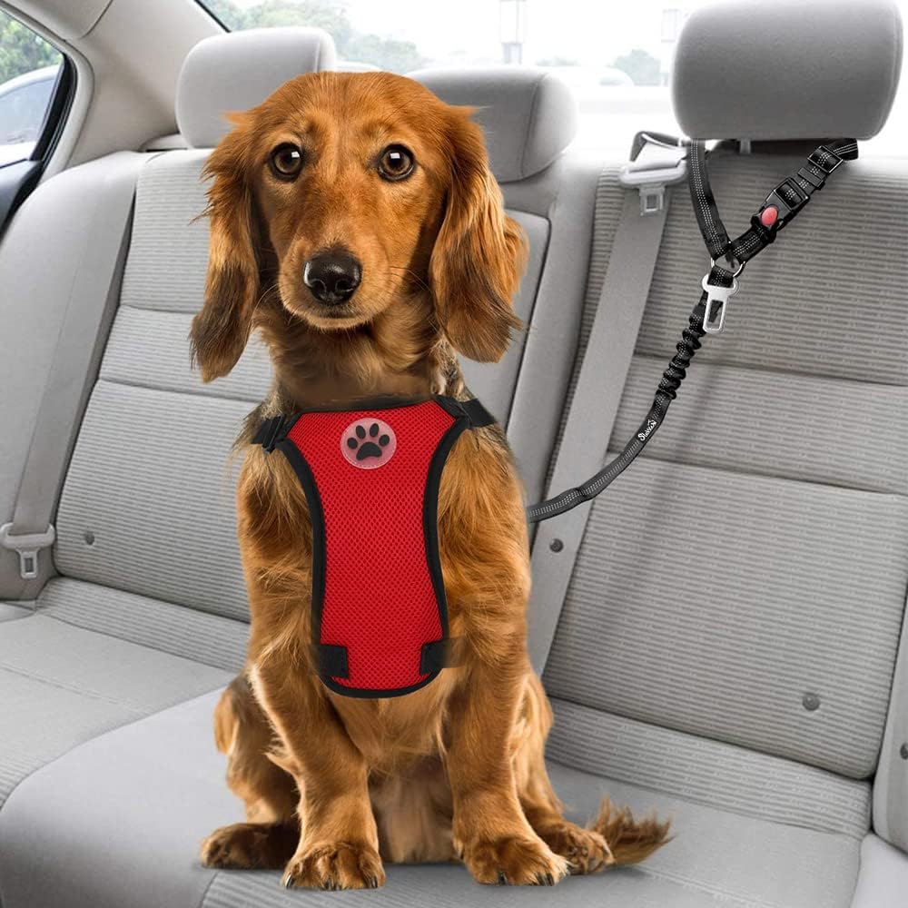 SlowTon Dog Seat Belt for Car, 2 Pack Dog Car Harness Seatbelt with Bungee