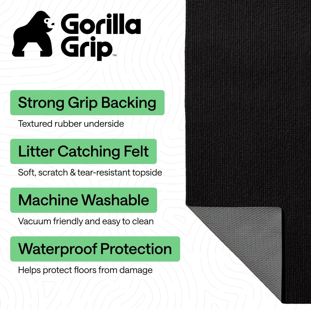 GORILLA GRIP Cat Litter Mat, Soft Felt Scatter Catcher, 30x24, Black