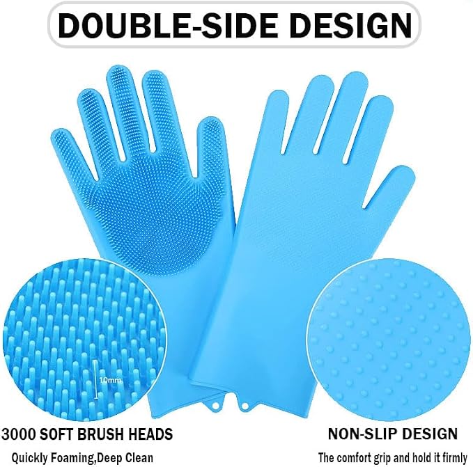 Pet Grooming Gloves, Silicone Bath Massage Gloves, Wet Dry (Blue)