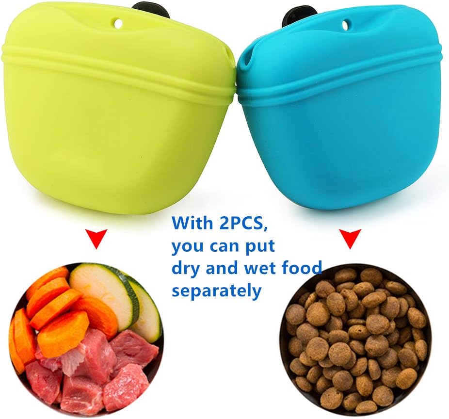 RoyalCare Silicone Dog Treat Pouch-Small Training Bag-Portable Dog Treat Bag for Leash with Magnetic Closure and Waist Clip airtight sealed - 2pieces [US Design Patent] 