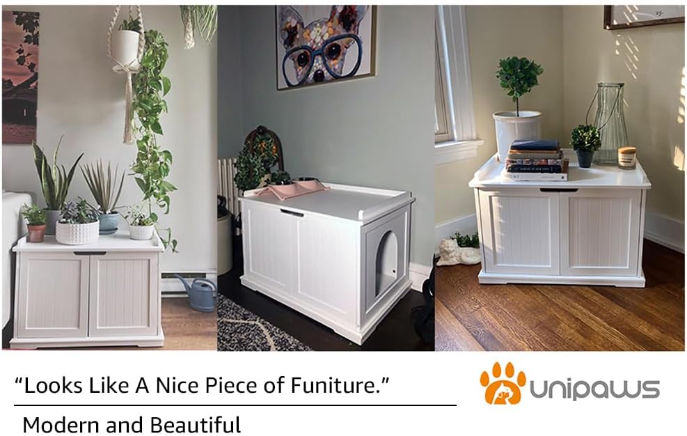unipaws Cat Litter Box Enclosure Furniture, Hidden Litter Box Cover