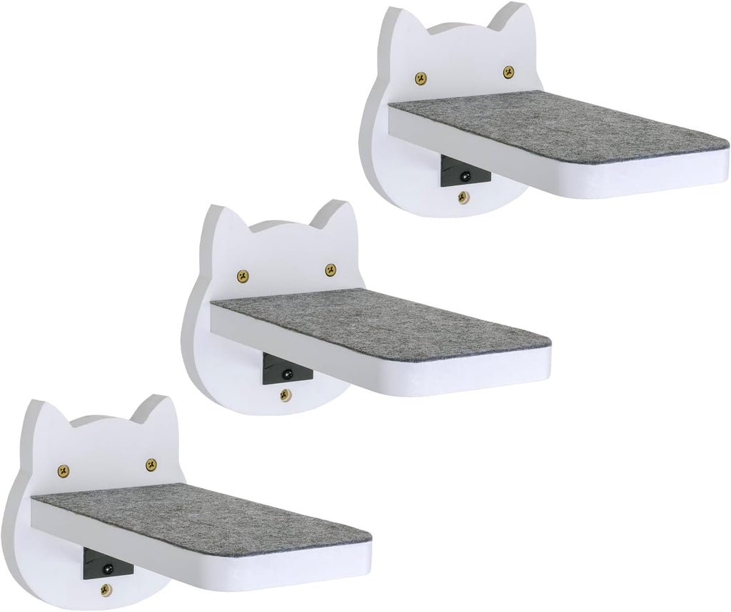 ESPETS White Painted Wooden Cat Wall Floating Steps Set of 3