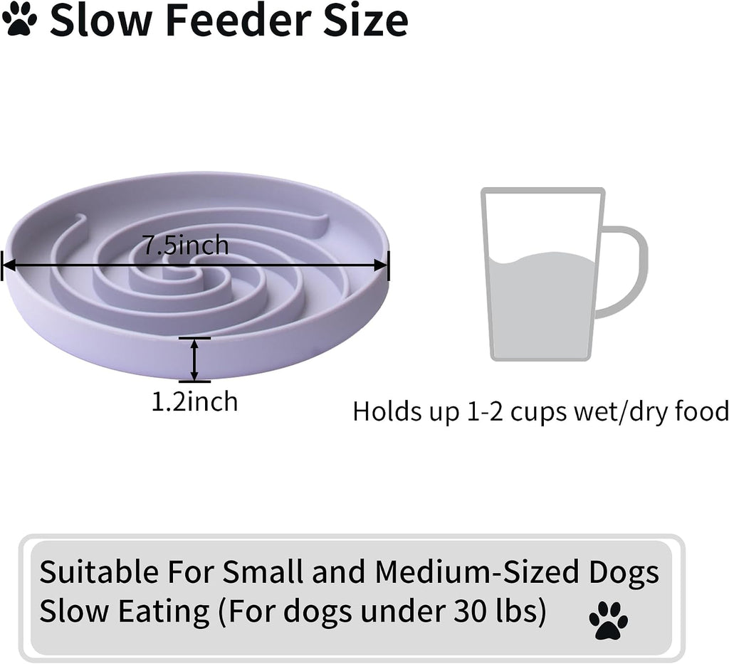Bifeaw Slow Feeder Dog Bowls, Dishwasher Microwave Safe Silicone Puppy Puzzle Bowl with Non-Slip Design for Eating (White and Purple)