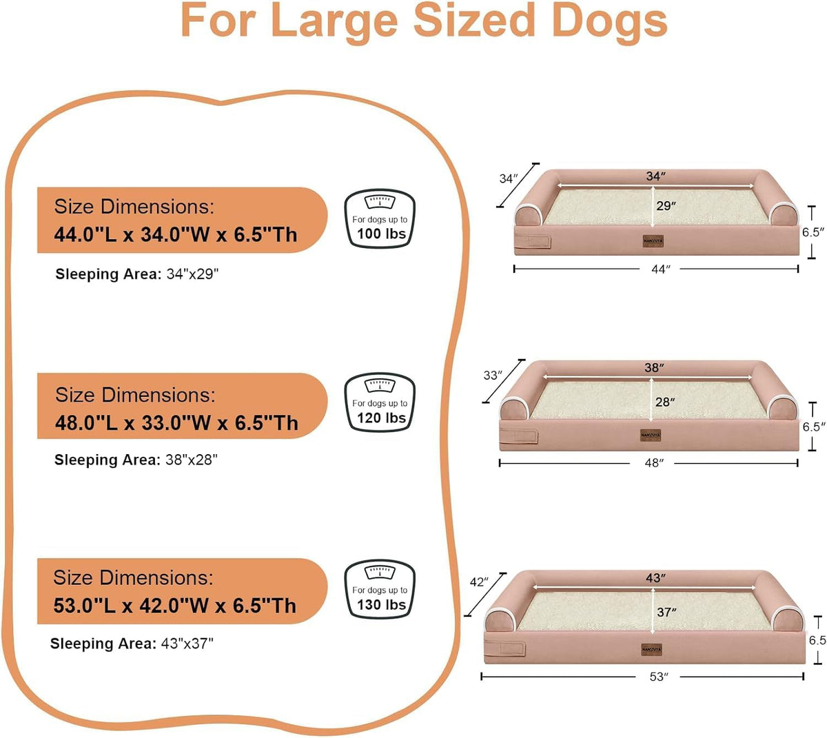 NANUYA Orthopedic Dog Bed for Jumbo Dogs, 53 x 42 Inch, Pink
