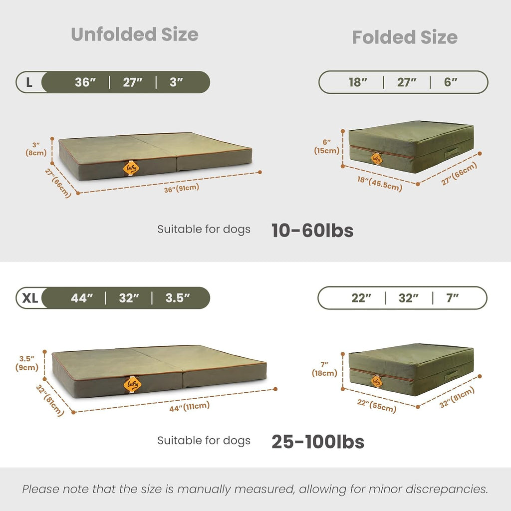 Laifug Outdoor Foldable Waterproof Dog Bed,Army Green,(36''x27''x3.5'')