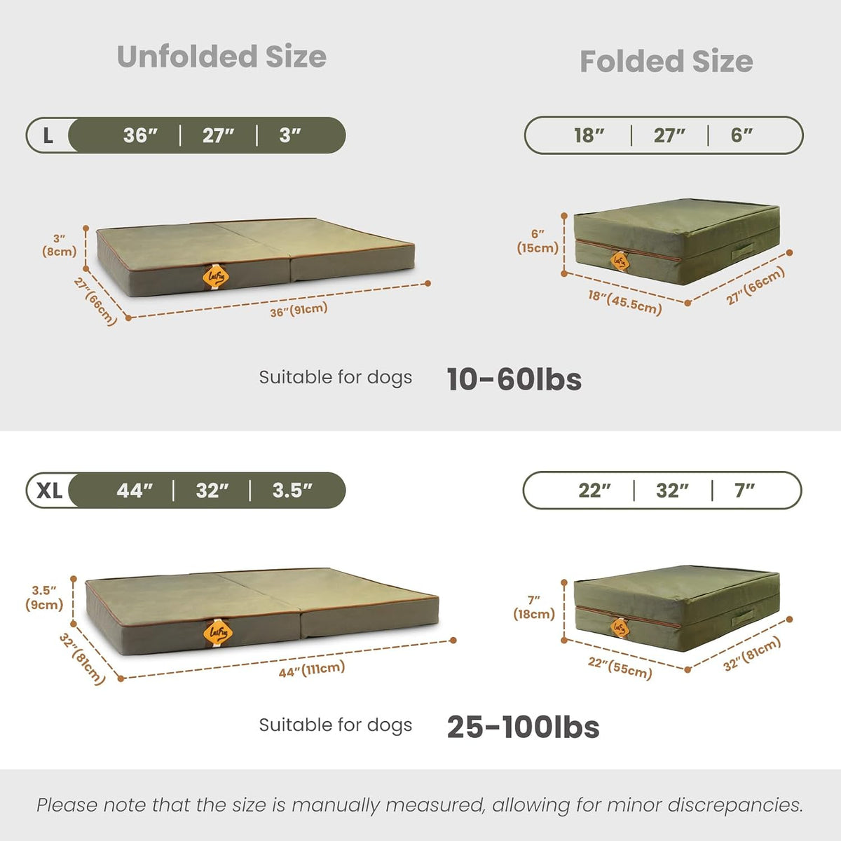 Laifug Outdoor Foldable Waterproof Dog Bed,Army Green,(36''x27''x3.5'')