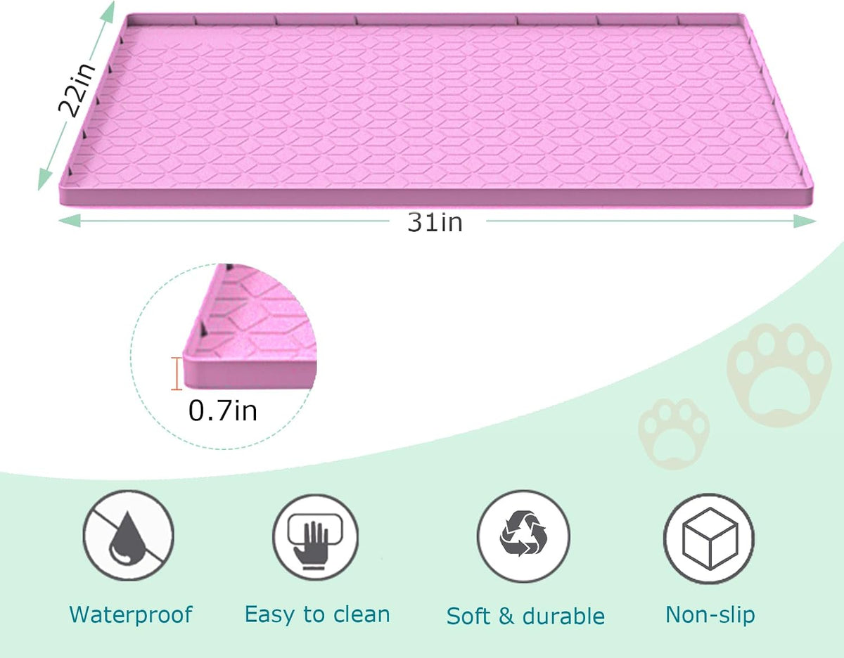 Cat Litter Mat, Silicone Large Cat Mat for Litter Box - 31x22 in, Waterproof & Non-Slip, Durable & Easy Clean, Pink