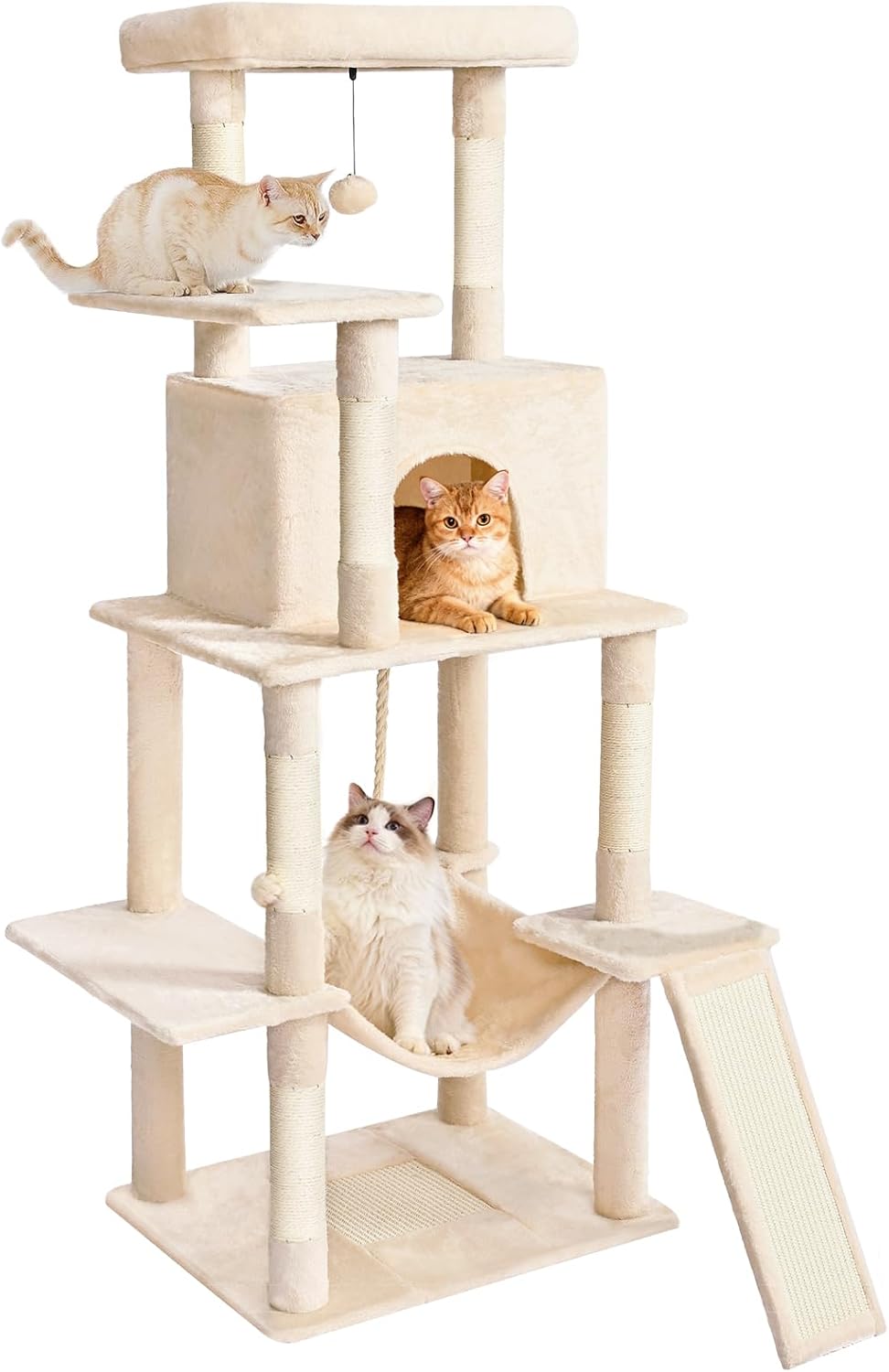 Cat Craft Cat Tree 63 Inch Cat Tower for Indoor Cats, Multi-Level Cat Tree for Large Cats 20 lbs+ Heavy Duty Cat Tower with Sisal Scratching Posts, Hammock, Condo and Extended Platform, Beign