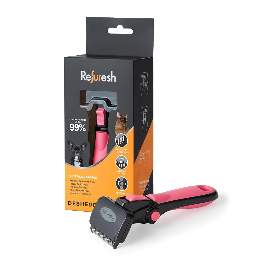 Deshedding Dog Brush for Short/Medium Hair (Small,Pink) – Gentle Deshedding Tool for Dogs & Cats – Reduces Shedding, Without damaging Topcoat. Removes Loose Fur & Dead Undercoat.