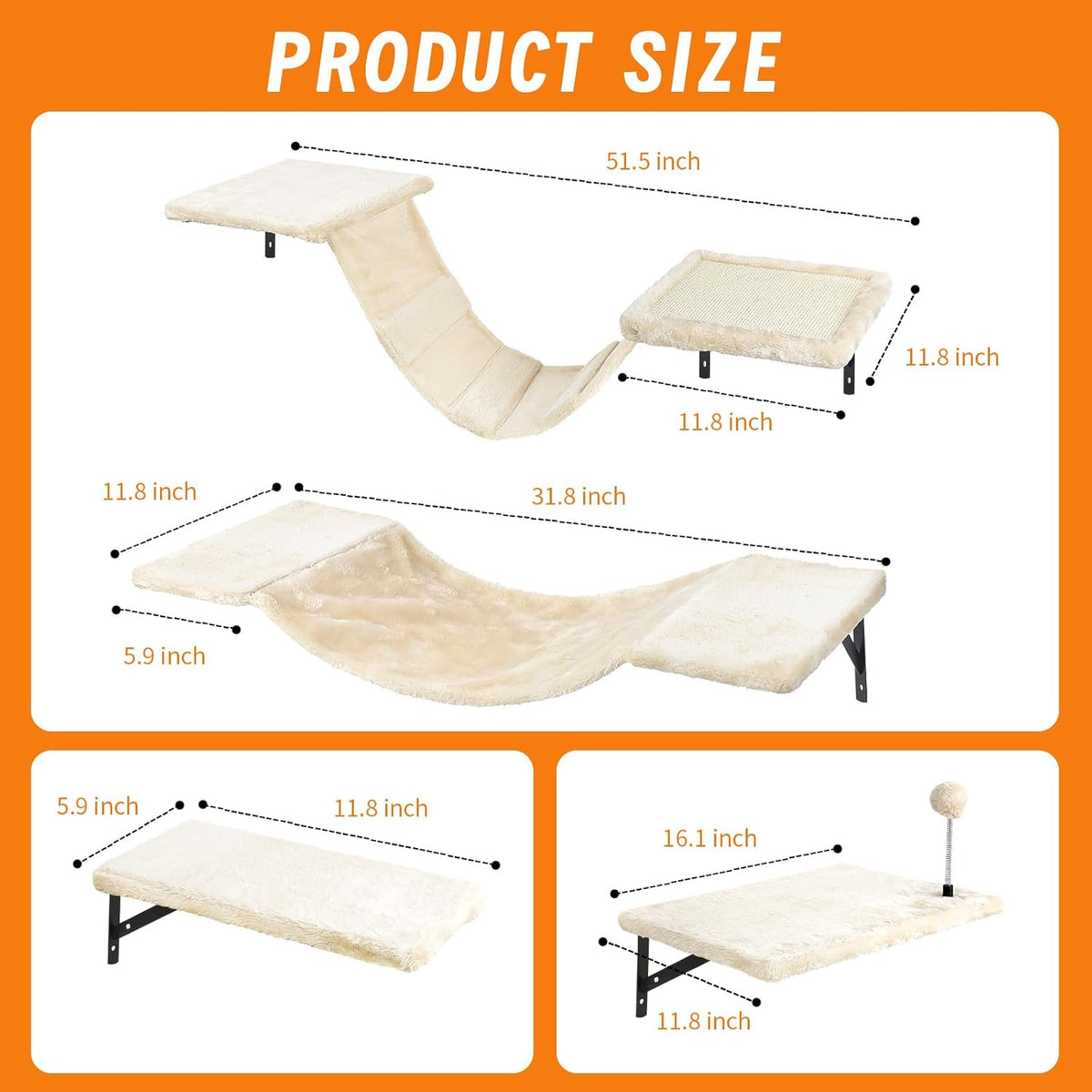 Cat Wall Shelves, Space-Saving Wood Cat Wall Furniture for Indoor Cats