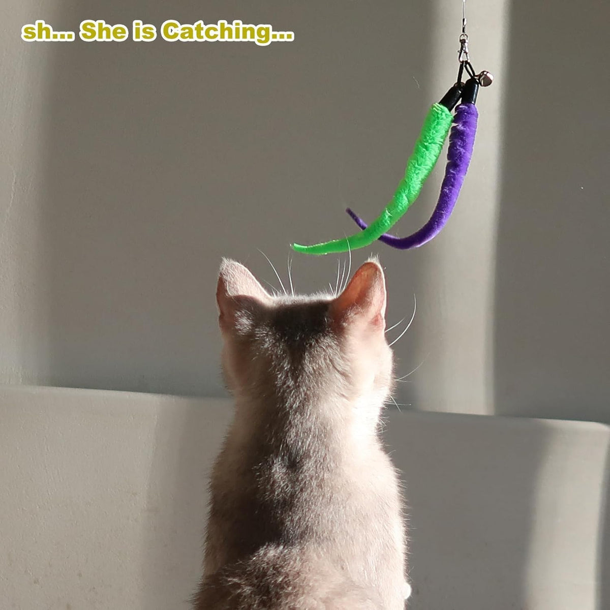 Door Hanging Cat Toys with Suction Cups, Interactive Hanging Feather & Plush Cat Toy with Bell, Assorted Replaceable Refills for Indoor Kitten Hunting Exercise & Boredom Relief (caterpillar)