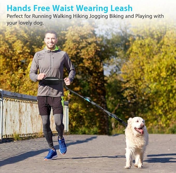 Uppetly Hands Free Dog Running Leash with Adjustable Waist Belt, Dual Handle Elastic Bungees Retractable Rope for Small and Medium Dogs, Reflective Stitches for Walking Hiking Biking (Medium, 8-25lb)