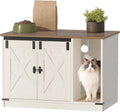 Hzuaneri Cat Litter Box Enclosure, Hidden Litter Box Cabinet Furniture | Indoor Cat House with Bell, Farmhouse Style, 31.5 x 19.7 x 20.9 Inches, for Hallway, Bedroom, Rustic Brown and White CB82414X