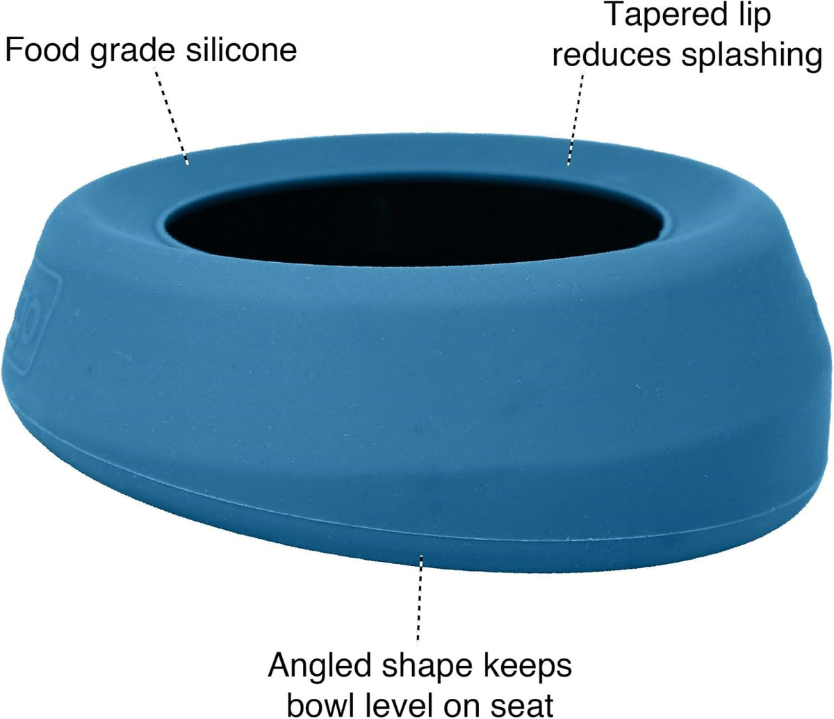 Kurgo Splash Free Wander Dog Water Bowl, Blue | No-Spill Travel Bowl for Dogs, Holds up to 24oz, Wedge Design Lays Flat on Car Seat, Food-Grade Silicone, BPA-Free 