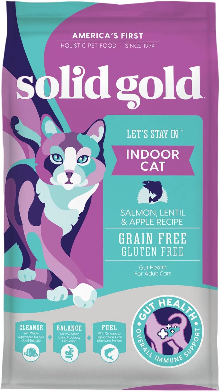 Solid Gold Let's Stay in - Dry Cat Food for Indoor Cats - Hairball & Sensitive Stomach Support - Salmon 6lb - Wet Cat Food Variety Pack - Wet Cat Food Pate & Shreds in Gravy Recipes - 12 Pack