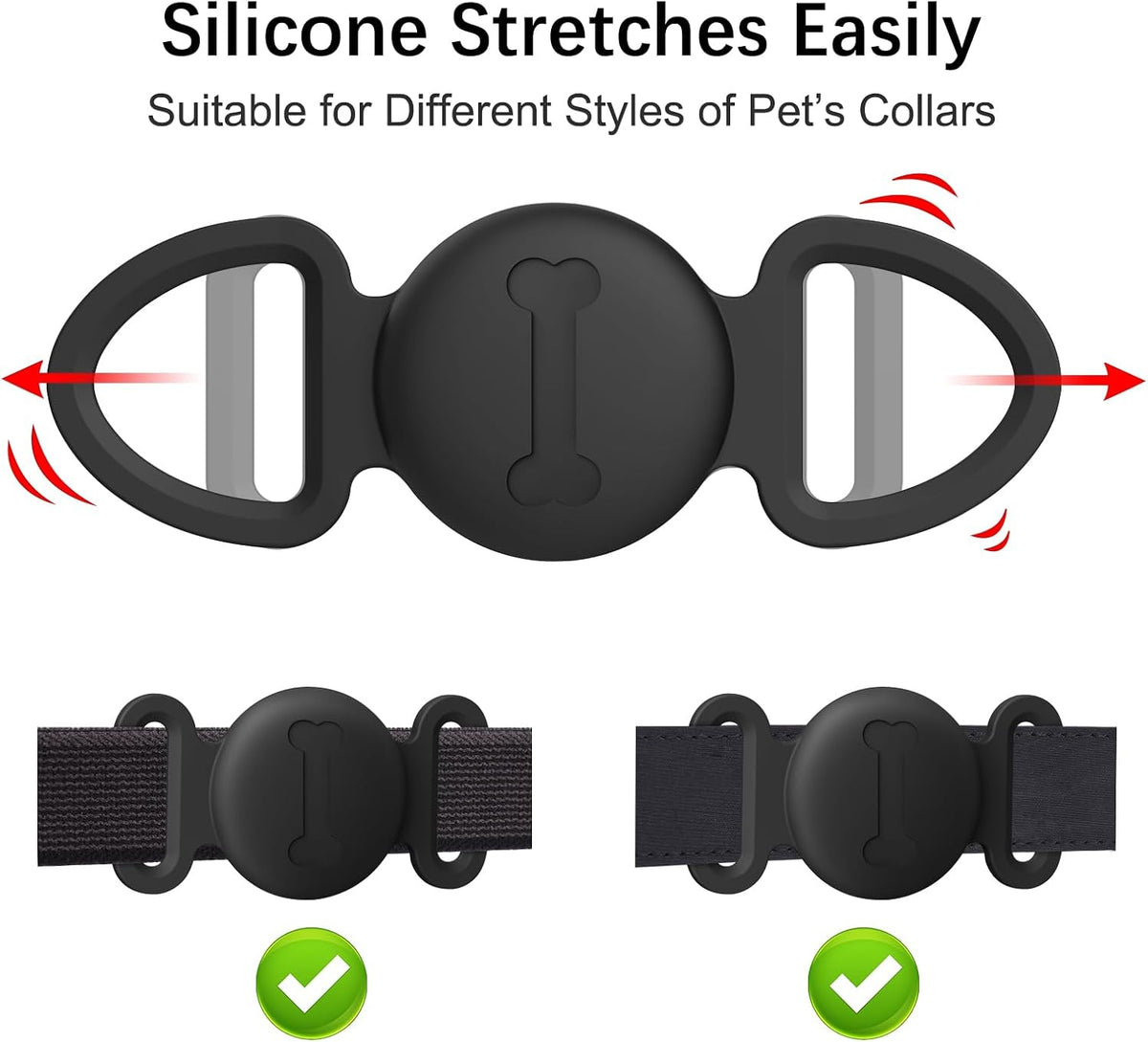 Vanjua Case for Airtag Dog Collar Holder, 3 Pack Soft Silicone Anti-Lost Waterproof Protective Case Cover Compatible with Apple Airtag 2nd & 1st Gen, for Pet Dog Collars Holder (Black+Black+Black)